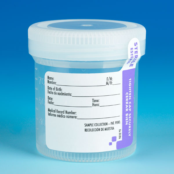 Globe Scientific Container: Tite-Rite, Wide Mouth, 90mL (3oz), PP, STERILE, Attached White Screw Cap, ID Label with Tab Seal, Graduated Containers; Leak Resistant; transport